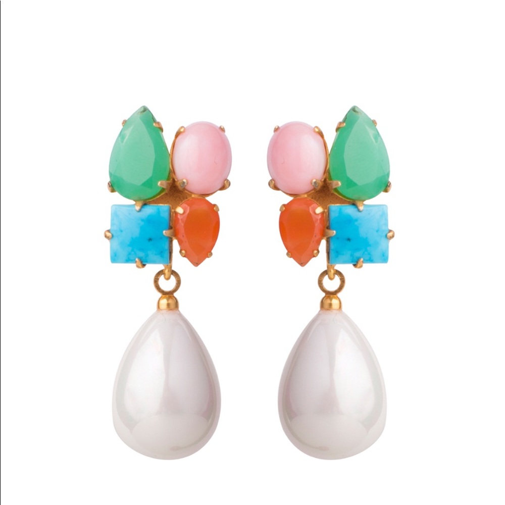 Turquoise Cluster  & Shell Pearl Earings.